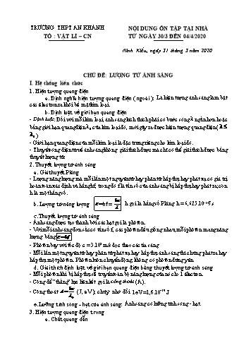 Nội dung ôn tập Vật lí Lớp 12 - Chủ đề: Lượng tử ánh sáng