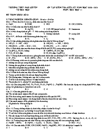 Ôn tập kiểm tra Giữa Học kì I môn Hóa học Lớp 11 năm học 2020- 2021