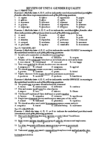 Ôn tập Tiếng Anh (hệ 10 năm) Lớp 10 - Review of Unit 6: Gender equality