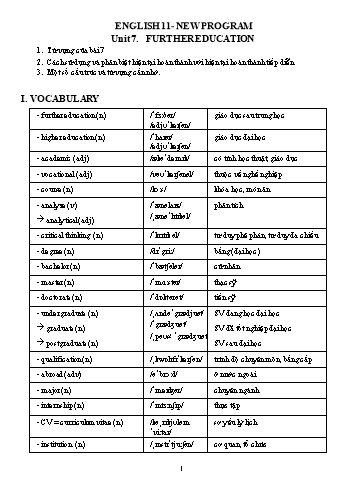 Ôn tập Tiếng Anh Lớp 11 - Unit 7: Further education