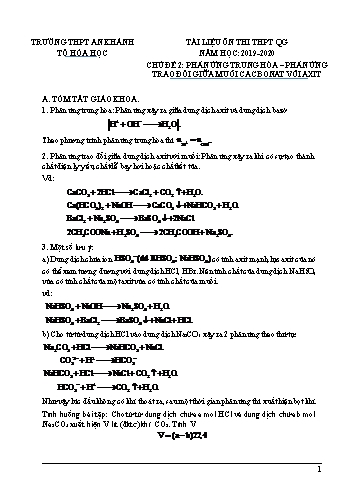 Tài liệu ôn thi THPT QG môn Hóa học 12 - Chủ đề 2: Phản ứng trung hòa- Phản ứng trao đổi giữa muối Cacbonat với axit