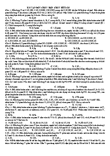 Tổng hợp 78 bài tập môn Hóa học Lớp 12 - Chuyên đề: Phản ứng đốt cháy hợp chất hữu cơ