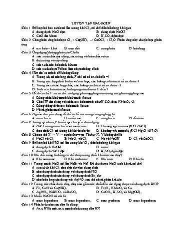 Trắc nghiệm luyện tập Hóa học Lớp 10 - Chương Halogen
