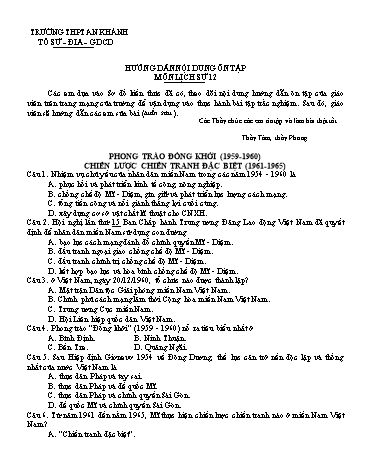 Trắc nghiệm ôn tập Lịch sử Lớp 12 - Bài: Phong trào Đồng Khởi (1959-1960), Chiến lược chiến tranh đặc biệt (1961-1965)