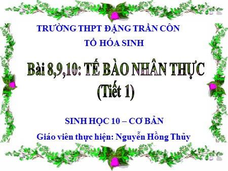 Bài giảng Sinh học Lớp 10 - Bài 8, 9, 10: Tế bào nhân thực (Tiết 1) - Trường THPT Đặng Trần Côn