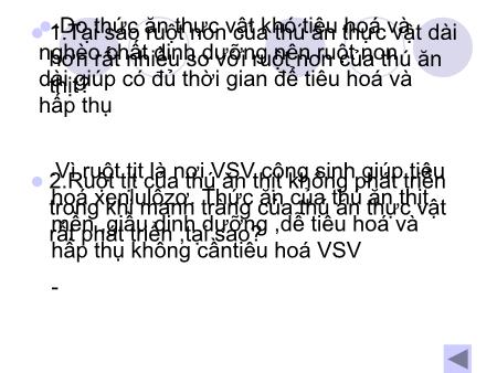 Bài giảng Sinh học Lớp 11 - Bài 16: Tiêu hóa ở động vật (tiếp theo)