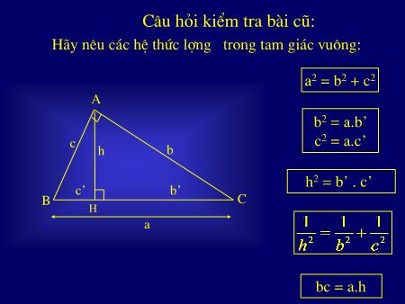 Bài giảng Toán Lớp 10 - Chương II, bài 3: Các hệ thức lượng trong tam giác - Trường THPT Quang Trung