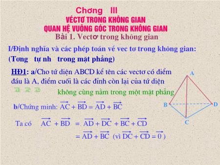 Bài giảng Toán Lớp 11 - Chương II, Bài 1: Vectơ trong không gian - Trường THPT Quang Trung