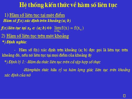 Bài giảng Toán Lớp 11 - Tiết 58: Bài tập về Hàm số liên tục - Trường THPT Quang Trung