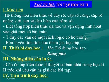 Bài giảng Toán Lớp 11 - Tiết 79, 80: Ôn tập học kì II - Trường THPT Quang Trung