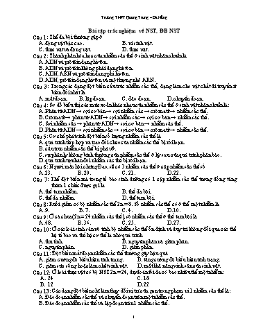 Bài tập trắc nghiệm về Nhiễm sắc thể, đột biến NST môn Sinh học 12 - Trường THPT Quang Trung