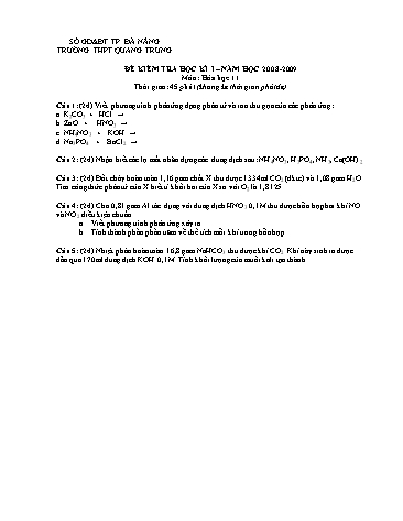 Đề kiểm tra Học kì I môn Hóa học Lớp 11 - Trường THPT Quang Trung