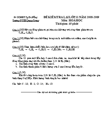 Đề kiểm tra lại 45 phút môn Hóa học Lớp 11 - Trường THPT Quang Trung