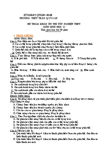 Đề tham khảo ôn thi Tốt nghiệp THPT môn Sinh học 12 - Trường THPT Trần Quý Cáp (Có đáp án)