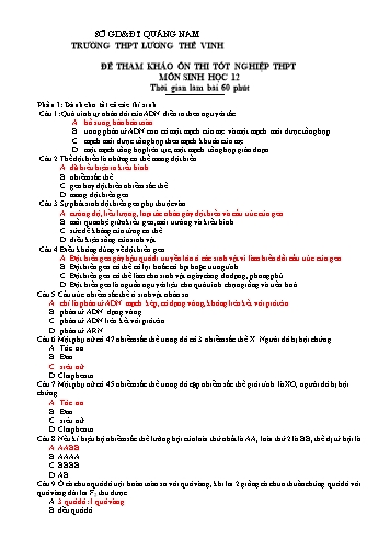 Đề tham khảo ôn thi Tốt nghiệp THPT môn Sinh học 12 - Trường THPT Lương Thế Vinh (Có đáp án)