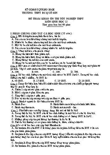 Đề tham khảo ôn thi Tốt nghiệp THPT môn Sinh học 12 - Trường THPT BC Quế Sơn (Có đáp án)