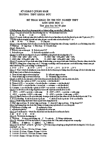 Đề tham khảo ôn thi Tốt nghiệp THPT môn Sinh học 12 - Trường THPT Khâm Đức (Có đáp án)