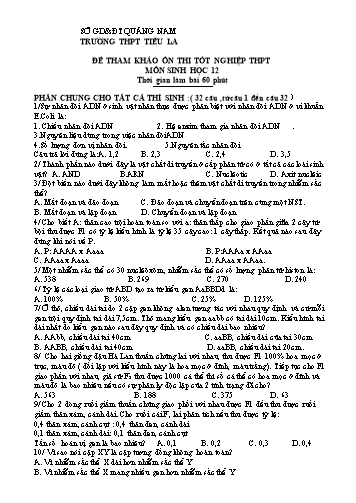 Đề tham khảo ôn thi Tốt nghiệp THPT môn Sinh học 12 - Trường THPT Tiểu La (Có đáp án)