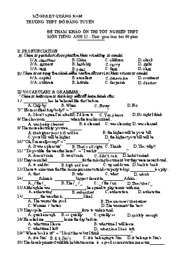 Đề tham khảo ôn thi Tốt nghiệp THPT môn Tiếng Anh 12 - Trường THPT Đỗ Đăng Tuyển (Có đáp án)