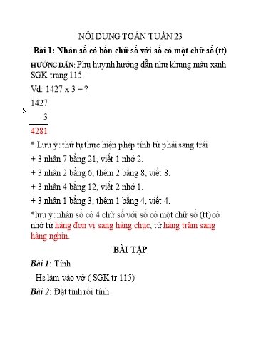 Bài dạy môn Toán Lớp 3 - Tuần 23