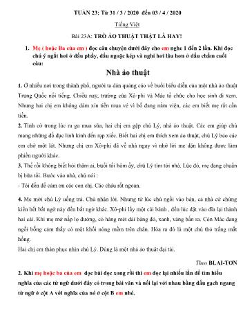 Bài dạy Tiếng Việt Lớp 3 - Tuần 23 - Năm học 2019-2020
