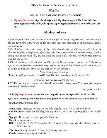 Bài dạy Tiếng Việt Lớp 3 - Tuần 24 - Năm học 2019-2020
