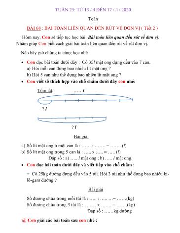 Bài dạy Toán Lớp 3 - Tuần 25 - Năm học 2019-2020