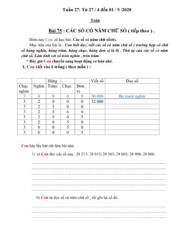 Bài dạy Toán Lớp 3 - Tuần 27 (Tiếp theo) - Năm học 2019-2020