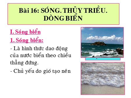Bài giảng Địa lí Lớp 10 - Bài 16: Sóng, thủy triều, dòng biển