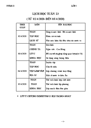 Bài học các môn Lớp 5 - Tuần 23
