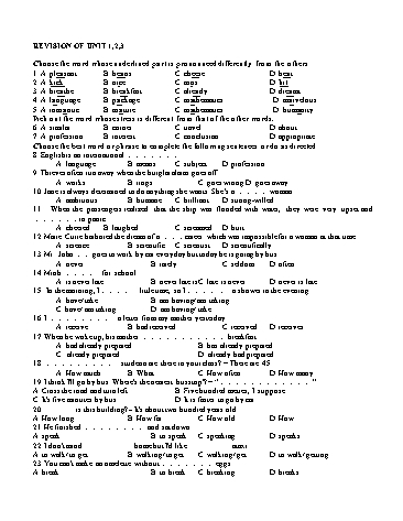 Bài tập ôn tập kiểm tra 1 tiết môn Tiếng Anh Lớp 10 - Revision of Unit 1, 2, 3