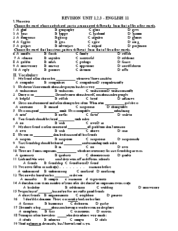 Bài tập ôn tập kiểm tra 1 tiết môn Tiếng Anh Lớp 11 - Revision of Unit 1, 2, 3