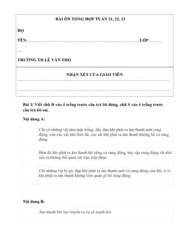 Bài tập ôn tập môn Khoa học Lớp 4 - Tuần 21 đến 23 - Trường Tiểu học Lê Văn Thọ