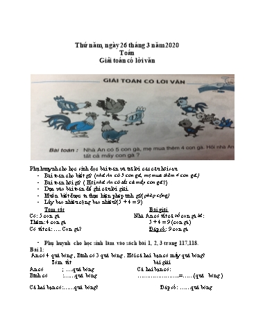 Bài tập ôn tập môn Toán Lớp 1 - Tuần 22 - Năm học 2019-2020