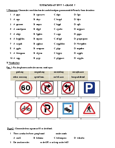 Bài tập ôn tập Tiếng Anh Lớp 7 - Unit 7: Traffic