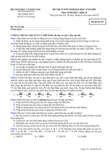 Đề chính thức Kỳ thi tuyển sinh Đại học môn Sinh học khối B - Mã đề 297 (Kèm đáp án)