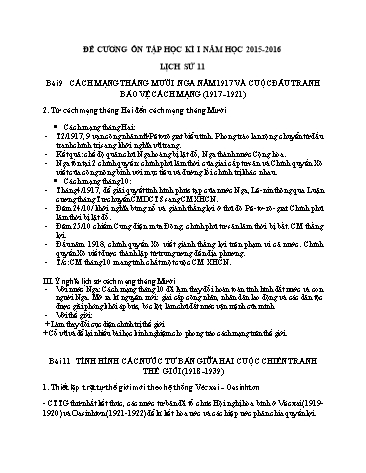 Đề cương ôn tập Học kì I môn Lịch sử Lớp 11