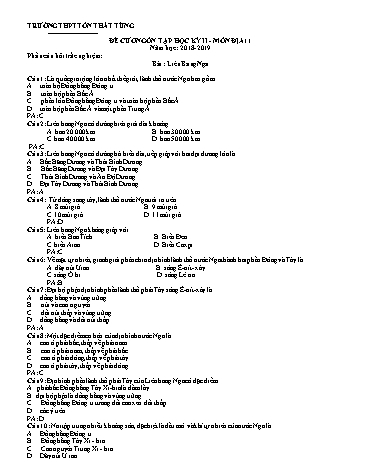 Đề cương ôn tập Học kì II môn Địa lí Lớp 11 năm học 2018- 2019