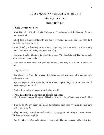 Đề cương ôn tập lý thuyết Học kì I môn Lịch sử Lớp 11