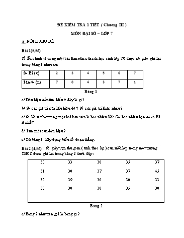 Đề kiểm tra 1 tiết (Chương III) môn Toán đại Lớp 7 - Trường THCS Kim Đồng