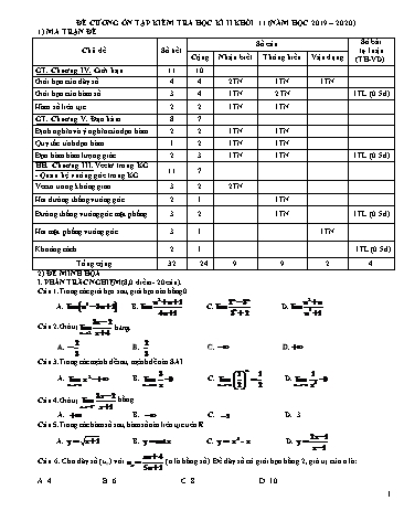 Đề minh họa kiểm tra Học kì II môn Toán Lớp 11 năm học 2019- 2020