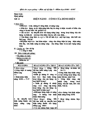 Giáo án Vật lý Lớp 9 - Tiết 13: Điện năng- Công của dòng điện