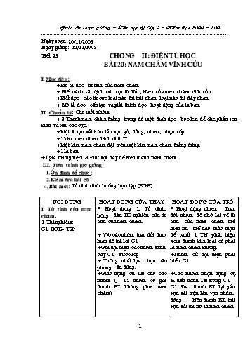 Giáo án Vật lý Lớp 9 - Tiết 23: Chương II- Điện từ học. Bài 20: Nam châm vĩnh cửu