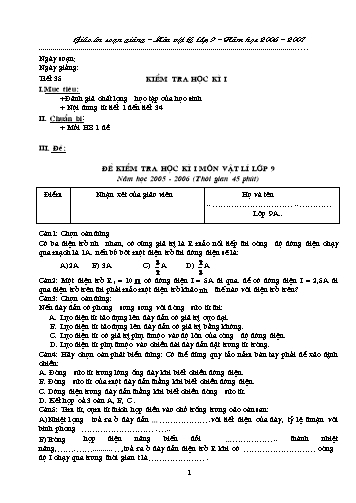 Giáo án Vật lý Lớp 9 - Tiết 35: Kiểm tra học kì I