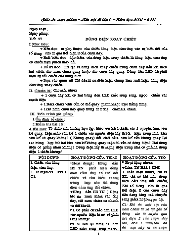Giáo án Vật lý Lớp 9 - Tiết 37: Dòng điện xoay chiều