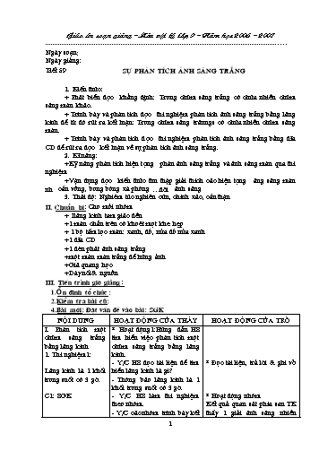 Giáo án Vật lý Lớp 9 - Tiết 59: Sự phân tích ánh sáng trắng