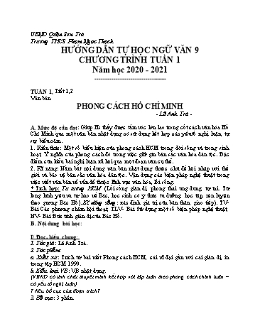 Hướng dẫn tự học Ngữ Văn Lớp 9 - Chương trình tuần 1: Văn bản Phong cách Hồ Chí Minh
