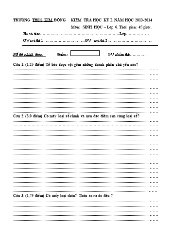 Ma trận và Đề thi Học kì I môn Sinh học Lớp 6 - Trường THCS Kim Đồng (Có đáp án)