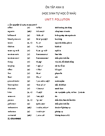 Ôn tập Tiếng Anh Lớp 8 - Unit 7+ 8: Pollution + Englisch speaking countries