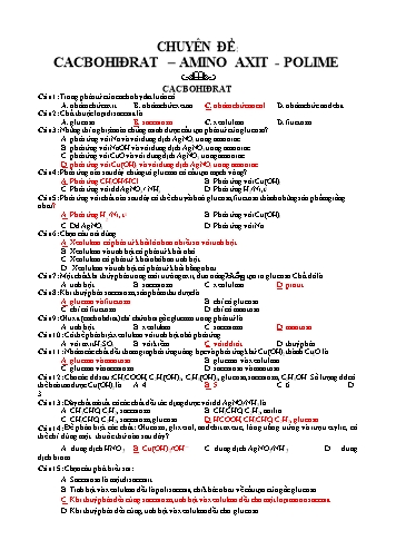 Trắc nghiệm ôn tập Hóa học Lớp 12 - Chuyên đề Cacbohiđrat- Amino axit- Polime